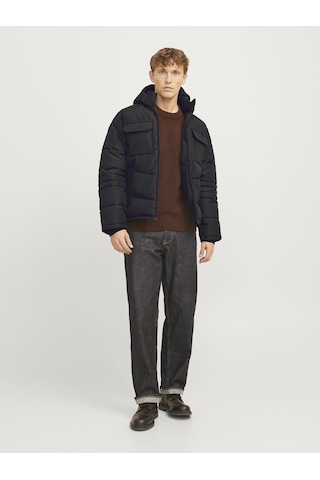 Erkek Kapüsonlu Fermuarli Puffer Mont - Build Black Siyah