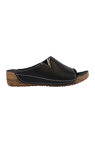 Napa Shoes Hakiki Deri Yumuşak Taban Rahat Günlük Kadın Terlik Napa-211 Siyah