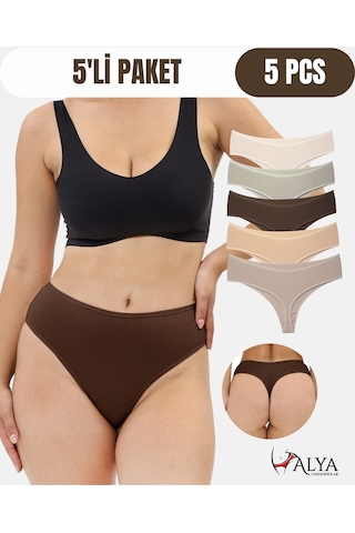 Alya Underwear Kadın Külot Yüksek Bel Tanga, Toparlayıcı - 2 Siyah, 1 Beyaz, 2 Ten S, M, L, Xl, 2xl - 5 Adet Çok Renkli 20