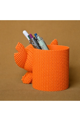 3d Baskı Knitted Kalemlik - Sevimli Karakterli Masaüstü Kalem Organizeri-turuncu Çok Renkli