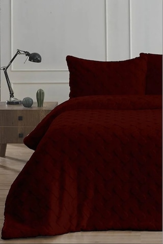 Ak Home Textile Diamond 3 Parça Pietra Çift Kişilik Kürk Comforter Yorgan Seti - 220x240 Cm - Orijinal Çantalı Bordo