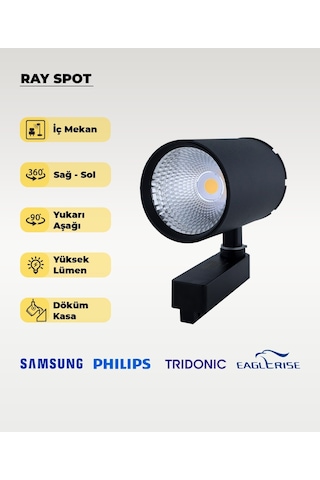 40w Döküm Kasa Siyah Ray Spot 3200k Sarı Işık - Titreşim Yapmaz Siyah