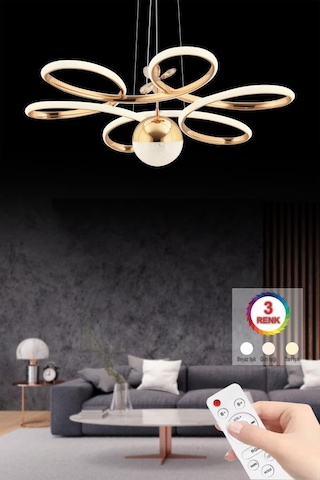 İstanbul Avize Papatya Gold 3 Renk Ledli Kumandalı Modern Led Avize Gold