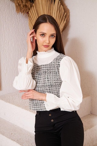 Darlin Moda Gri Tüvit Detaylı Uzun Kollu Bluz Dm9000 Gri