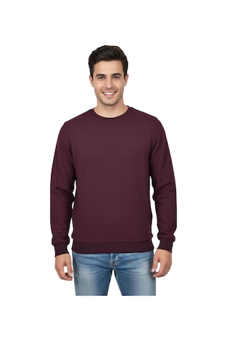 Raymons Erkek Sıfır Yaka Petek Doku Regular Fit Sweatshirt Bgl-st04950 Bordo