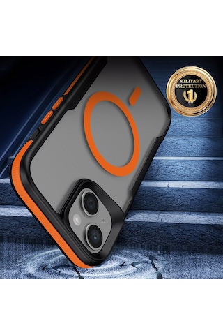 İphone 15 Uyumlu Magsafe Şarj Özellikli Renkli Kenar Airbag Şeritli Lamer Kapak-siyah