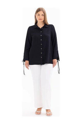 Galaxi Kadın Büyük Beden Kol Detaylı Düğmeli Gömlek 4007 Siyah