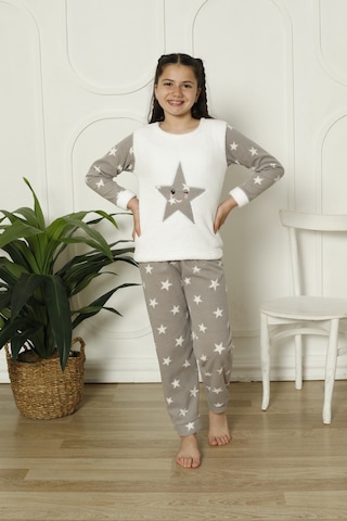 Fames Pijama Kişlik Polar Yildizli Çocuk Pijama Takim Beyaz