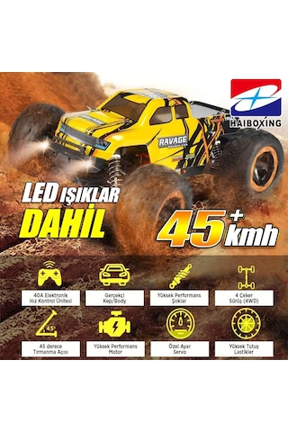 Haıboxıng 1/16th Scale 4wd Brushless Truck Uzaktan Kumandalı Araba Rtr Sarı + 1500 Mah 7.4v 2s 30c Lipo Batarya