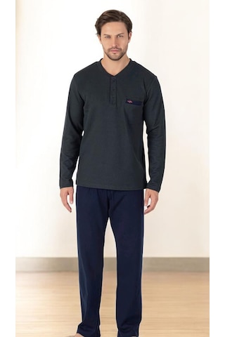Erse Battal-büyük Beden Petek Örme Uzun Kol Pamuklu Erkek Pijama Takımı Koyu Yeşil