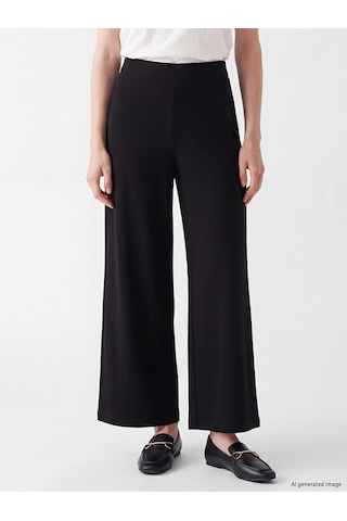 Lcw Comfort Siyah Yüksek Bel Geniş Paça Krep Kadın Pantolon