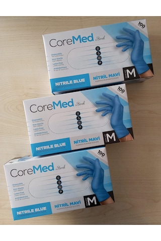Bimel Coremed Nitril Pudrasız Muayene Eldiveni Mavi M 3 x 100'lü