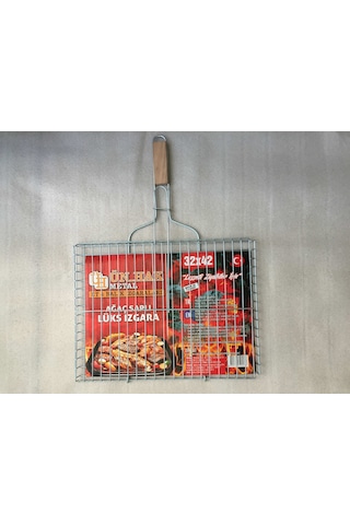 Ahşap Saplı Tel Izgara - Mangal Izgarası - Büyük Boy 32 Cm x 42Cm