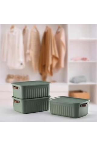 1 Adet Düzenleyici Kapaklı Kutu, Dekoratif Saklama Kutusu, Organizer 35cm 25cm 14cm Yeşil 10 Litre Açık Ahşap