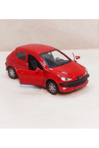 Peugeot 206 - Metal - Çekbrak - Kırmızı 13cm 1:36 Çok Renkli