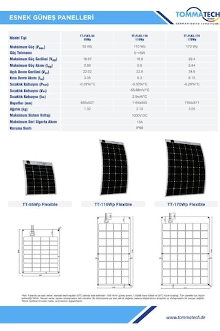 TommaTech 170 W Watt Esnek Güneş Paneli Flexible Solar Panel