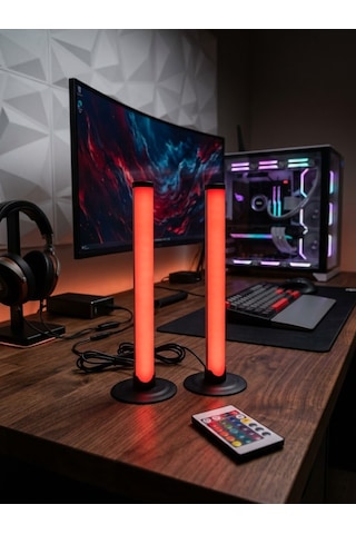 2'li Set Masaüstü Rgb Led Ortam Işığı - Sese Duyarlı Müzik Ritim Aydınlatması, Kumanda Kontrollü Oyuncu Ve Tv Arkası Işık