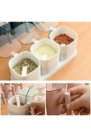 Createtech Malzeme: Mavi, Model: Sw Çeşni Kavanozları, Tuz Ve Baharat Kapları, Baharat Saklama Kutuları, Kaşıklı Set C Mavi