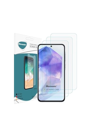 Galaxy A55 Screen Protector Nano Glass Cam Ekran Koruyucu 3 Lü Paket Galaxy A55 İle Uyumlu Ekran Koruyucu - Şeffaf