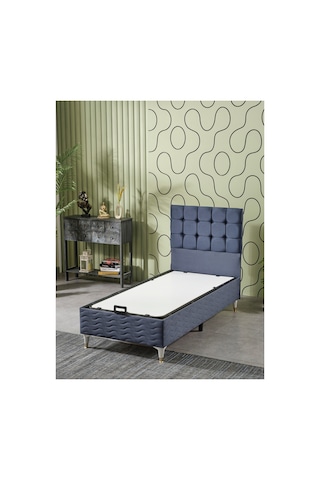 Beehanem Bengü Modern Baza + Yatak + Başlık Seti 120x200 İndigo Geniş Tek Kişilik Sandıklı 3'lü 120 x 200