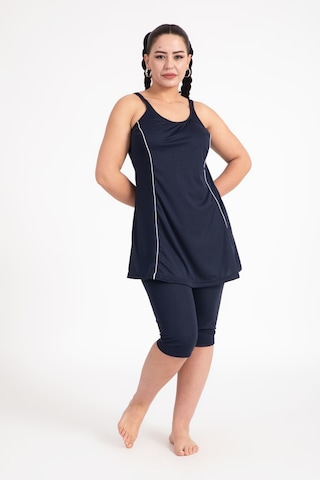 Kadın 502 Büyük Beden Şeritli Taytlı Elbise Mayo Lacivert-lacivert 31561 - 1 Lacivert