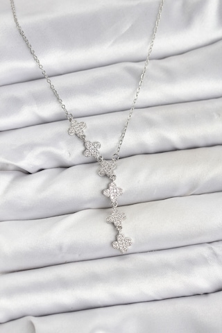 316l Çelik Zincir Gümüş Renk Yonca Model Kadın Kolye Renkli