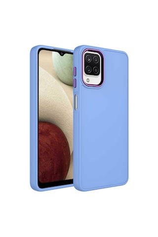 Zore Samsung Galaxy Uyumlu M12 Kılıf Metal Çerçeve Ve Buton Tasarımlı Silikon Omsy Luna Kapak - Lavendery Gray
