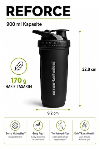 Smartshake Reforce Paslanmaz Çelik Serisi 900 Ml Siyah Protein Shaker