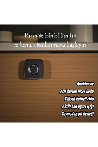 Upway Parmak İzi İle Açılan Akıllı Mobilya Çekmece & Dolap Kilidi Siyah