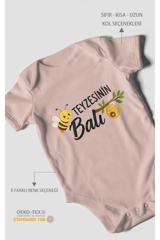 Morivokids Teyzesinin Balı Kısa Kollu Bebek Body %100 Pamuk Zbn225-kk Pastel Pembe