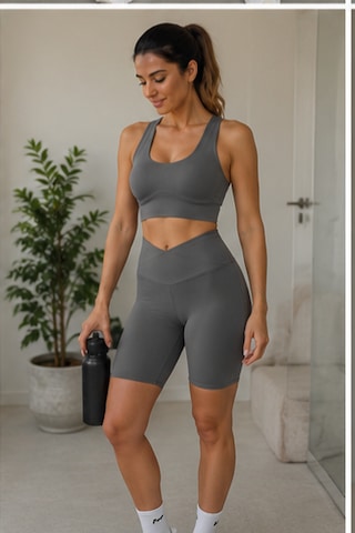 Cocosushicooo Kadın Spor Takım Yüksek Bel Biker Tayt Şort Ve Destekli Spor Büstiyer Takım Fitness Pilates Yoga Vizon Rengi