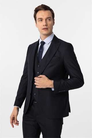 Süvari Lacivert Slim Fit Desenli Sivri Yaka 6 Drop Yelekli Klasik Takım Elbise-35637 Lacivert