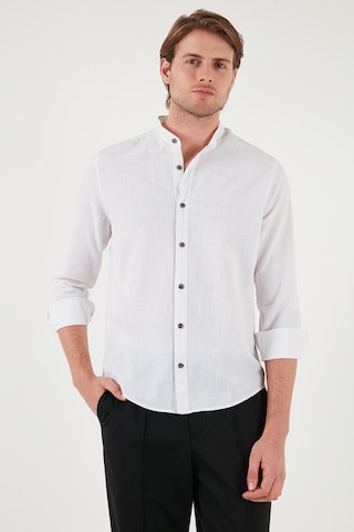 Buratti Keten Görünümlü Pamuklu Regular Fit Hakim Yaka Erkek Gömlek Cf25S112637 Beyaz