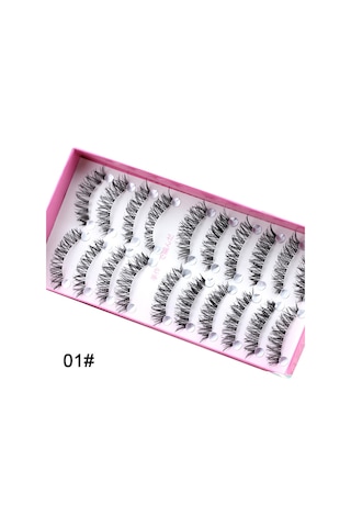 Folinda 10 Çift Fiber Sahte Kirpikler - Göz Kuyruğu Uzunlastirilmis, El Yapimi, Dogal Gorunum, Uzun Sureli Konfor, Hs-8 01 Stili