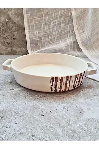 Don Sanco Seramik Yuvarlak Fırın Kabı, 25,5x21,5x5 Cm 337542043 Beyaz