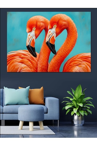 Turuncu Flamingo Kuş Çifti Dekoratif Kanvas - Mdf Ahşap Tablo