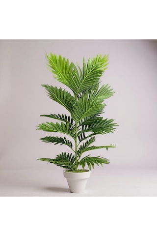 100 Cm Yapay Areca Palmiyesi Premium Dekoratif İç Mekan Bitkisi Beyaz Plastik Saksı Yeşil