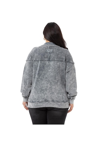 Büyük Beden Pis Dikişli Fermuarlı Yırtmaçlı Parça Boyalı Gri Sweatshirt-gri Gri
