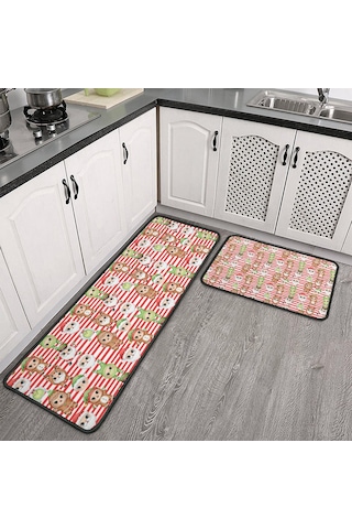 Noel Desenli 2'li Mutfak Matı, Anti-yorgunluk, Yastıklı Ve Kaymaz, Mutfak Ve Ofis İçin Noel Karakter Çizgili