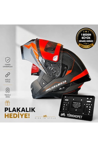 Mh Sports Çene Açılır Güneş Vizörlü Kask + Plakalık Kırmızı