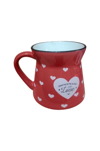 Seramik Kulplu Bardak Kalpli Desen Renli 250 Cc - Kırmızı Kırmızı