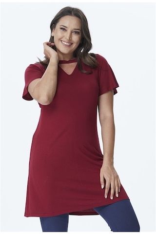 Boyun Detaylı Penye Tunik-bordo Bordo