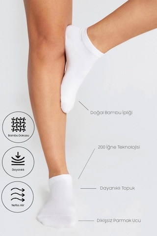 Bambu Kadın Patik Dikişsiz Premium Çorap 3 Lü Beyaz-siyah,krem...