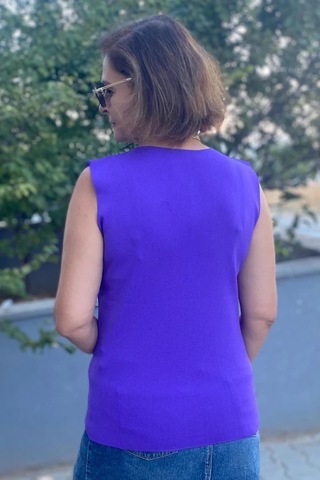 Mia Butik Kadın Lina Mor Merserize Kolsuz Bluz Mor