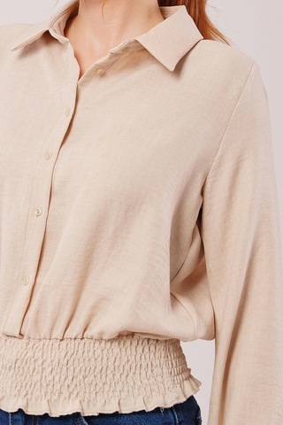 Bel Ve Bilek Lastikli Bej Bluz Bej