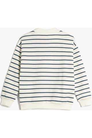 Koton Sweat Şardonlu Dik Yaka Uzun Kollu Mavi Çizgili 4wkg10283ak 4WKG10283AK6S0 Mavi