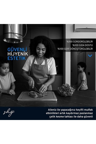 Özel Tasarımlı 304 Paslanmaz Çelik Kesme Tahtası 3lü Set Saklama Kılıfı, Kesme Tahtası Ve Sili Gümüş