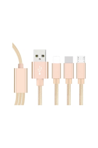 Hombey 3 Cihazı Aynı Anda Şarj Edebilen 1 Metre Uzunlukta 2a Type-c/lightning/micro Usb Altın Nylon Kablosu Kutu Paketli