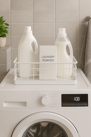 Okyanus Home Dikdörtgen Beyaz Metal Organizer Sepet Maxi 18x33 Cm Beyaz