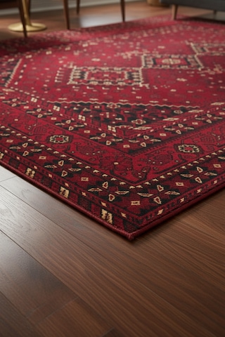 Kırmızı Etnik Desenli Halı Modern Ev Dekorasyonuna Uyumlu, Yumuşak Dokulu Premium Halı Kırmızı